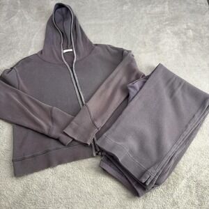 VTG FITIGUES Waffle Knit Loungewear Set Womens L Purple Cotton Hoodie Comfort